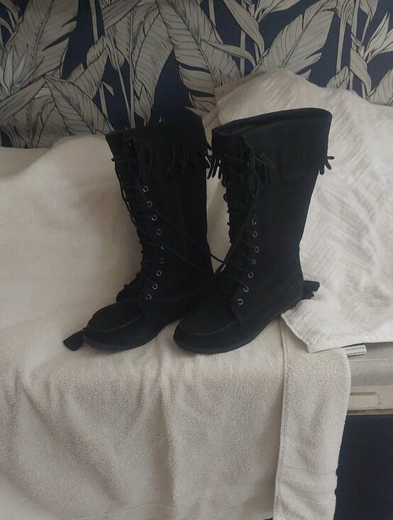 L.L. Bean Shoes - L. L. Bean Women's Black Lace-Up Suede Fringe Mid-Calf Boots